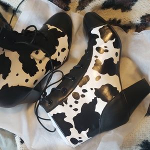 Cow print ankle booties